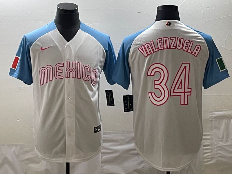 Men 2023 World Cub Mexico #34 Valenzuela White blue Nike MLB Jersey8->more jerseys->MLB Jersey